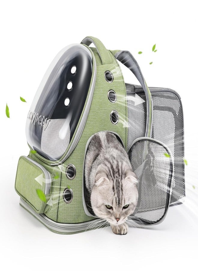 Onomie Cat Backpack Carrier, Breathable Cat Carrier Large Space Bubble Pet Backpack for Kitty Small Dog up to 15lbs, Transparent & Foldable Pet Carrier for Travel Hiking (Square Expandable- Green) - Image 1